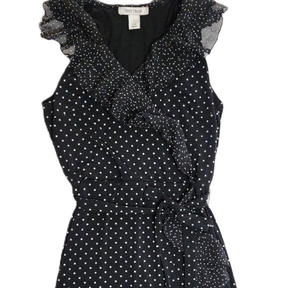 White House Black Market B&W Flutter V-Neck Wrap Look Polka Dot Dress Size 0 - Picture 3 of 10